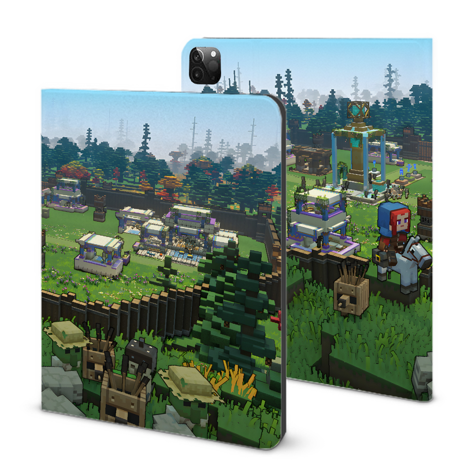 （画像用） マインクラフト ブロックの世界 Minecraft MC Block world IPadケース ペンホルダー付き ブックスタイルデザイン